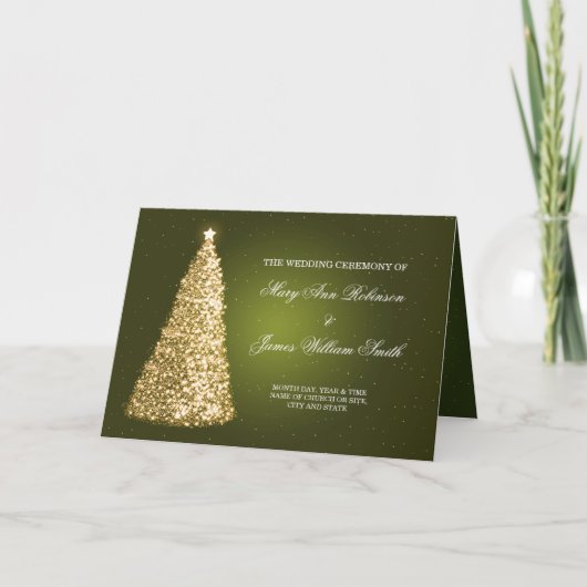 Elegant Kerst Trouwprogramma Gold Green Programma (Voorkant)