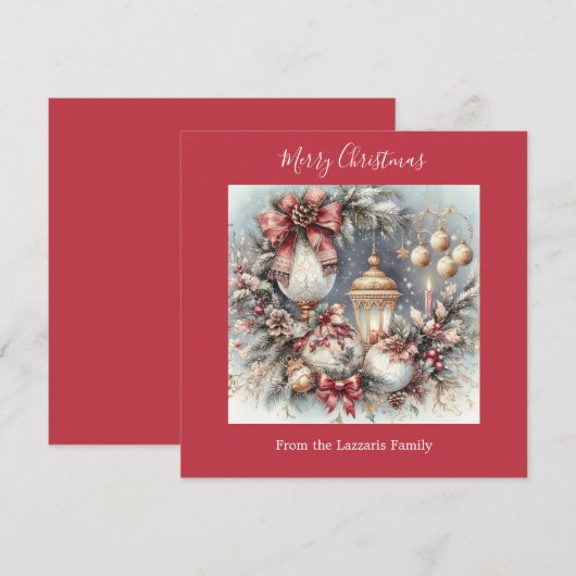 Elegant Kerst Waterverf Afbeelding Feestdagenkaart (Voorkant / Achterkant)