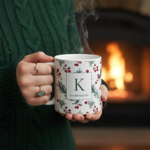 Elegant Kerst Waterverf Botanisch Monogram