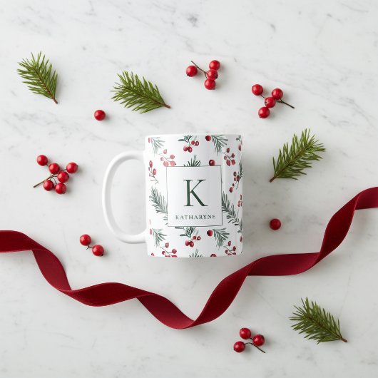 Elegant Kerst Waterverf Botanisch Monogram Koffiemok