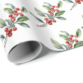 Elegant Kerst Waterverf Botanisch Rood Groen Cadeaupapier (Rol Hoek)