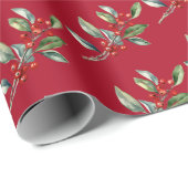 Elegant Kerst Waterverf Botanisch Rood Groen Cadeaupapier (Rol Hoek)