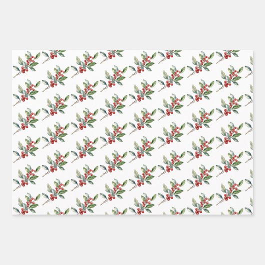 Elegant Kerst Waterverf Botanisch Rood Groen Inpakpapier Vel (Voorkant)