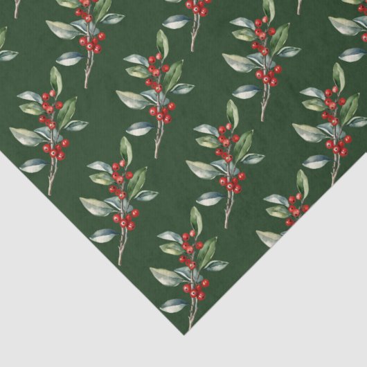 Elegant Kerst Waterverf Botanisch Rood Groen Tissuepapier (Detail)