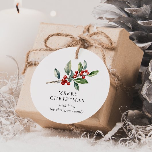 Elegant Kerst Waterverf Botanische Gift Label