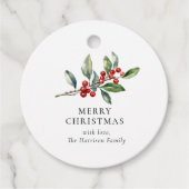 Elegant Kerst Waterverf Botanische Gift Label (Voorkant)