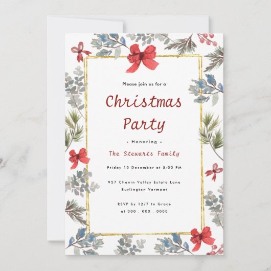 Elegant Kerst Waterverf Modern Holiday Party Kaart (Voorkant)