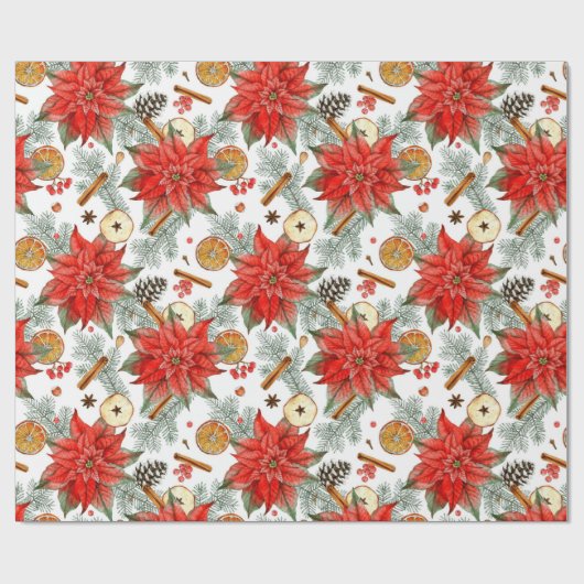  Elegant Kerst Waterverf Poinsettia Cadeaupapier (Vlak)