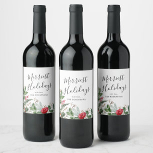 Elegant kerst winter botanische bladeren wijn etiket