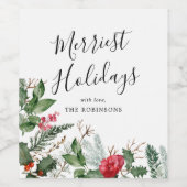 Elegant kerst winter botanische bladeren wijn etiket (Enkel label)