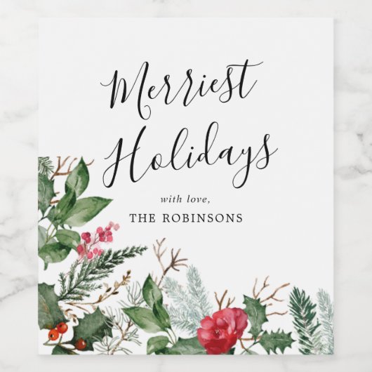 Elegant kerst winter botanische bladeren wijn etiket (Enkel label)
