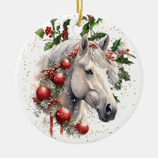 Elegant kerst wit paard keramisch ornament (Voorkant)