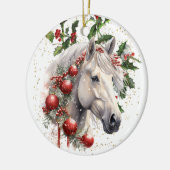 Elegant kerst wit paard keramisch ornament (Links)