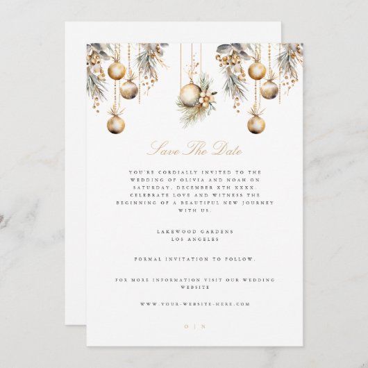 Elegant Kerst Wit Save De Datum Bruiloft Kaart (Voorkant / Achterkant)