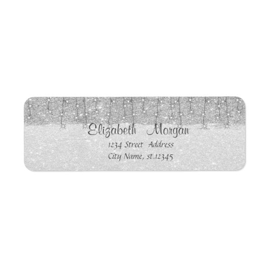 Elegant, Kerst, Zilver Glitterend Etiket (Voorkant)