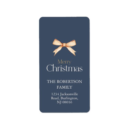 Elegant kerstadreslabel met gouden boog etiket (Voorkant)