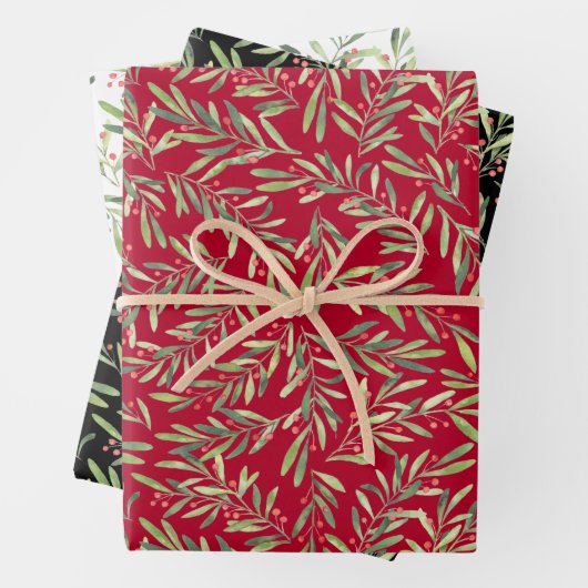 Elegant kerstakken en bessen inpakpapier vel (In situ)
