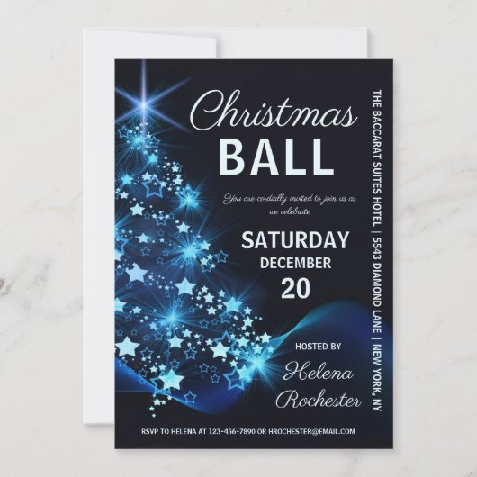 Elegant kerstbal Blue Tree-feestdag Kaart (Voorkant)