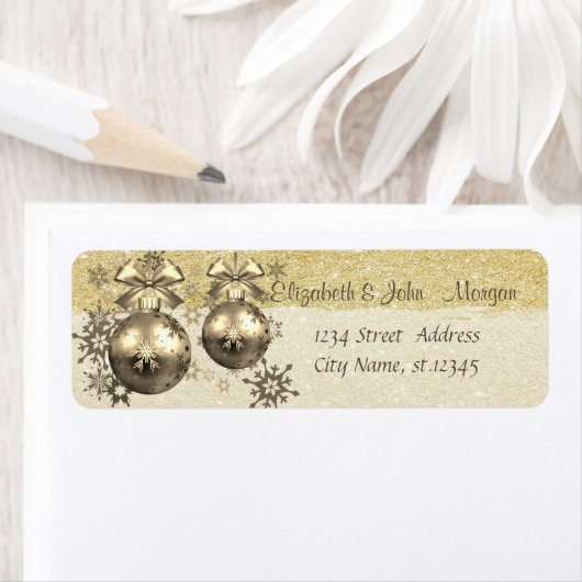 Elegant, kerstbalken, sneeuwvlokken, glitterie etiket (Insitu)