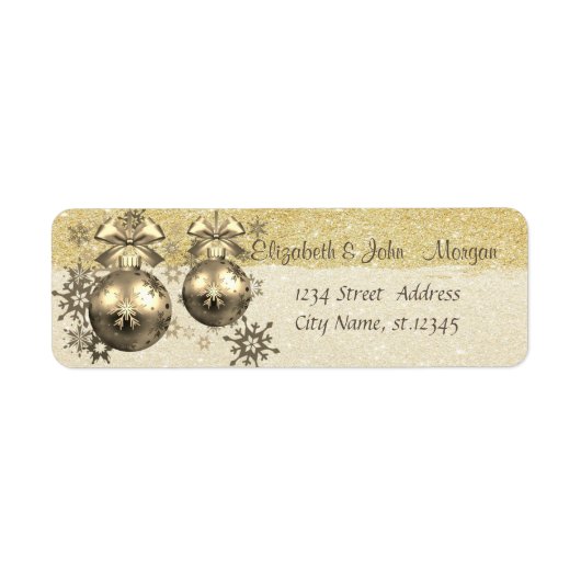 Elegant, kerstbalken, sneeuwvlokken, glitterie etiket (Voorkant)