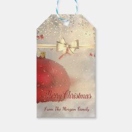 Elegant kerstballen, boog, Confetti Cadeaulabel