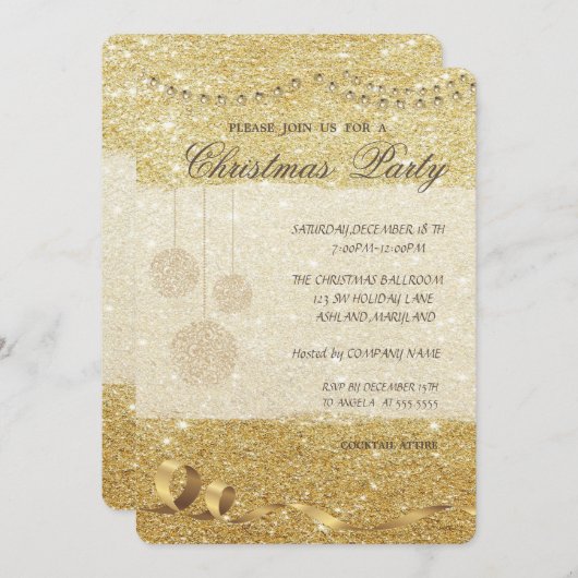 Elegant kerstballen, glittery, kerstfeest kaart (Voorkant / Achterkant)