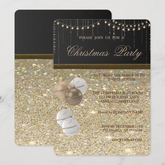 Elegant kerstballen, glittery, kerstfeest kaart (Voorkant / Achterkant)