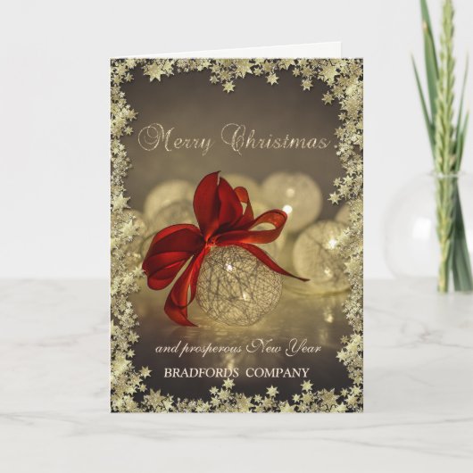Elegant kerstballen Red Bow Stars Company Feestdagen Kaart (Voorkant)