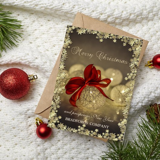 Elegant kerstballen Red Bow Stars Company Feestdagen Kaart