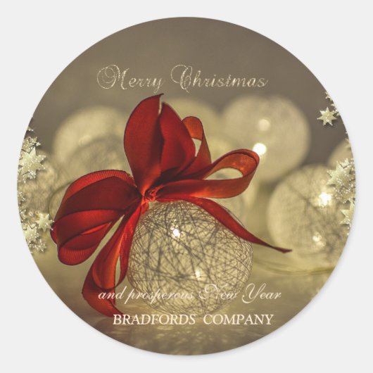 Elegant kerstballen Red Bow Stars Company Ronde Sticker (Voorkant)