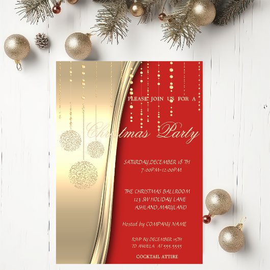 Elegant kerstballen, Red, Gold CorporParty Kaart