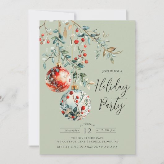 Elegant kerstballen vakantiefeest kaart (Voorkant)