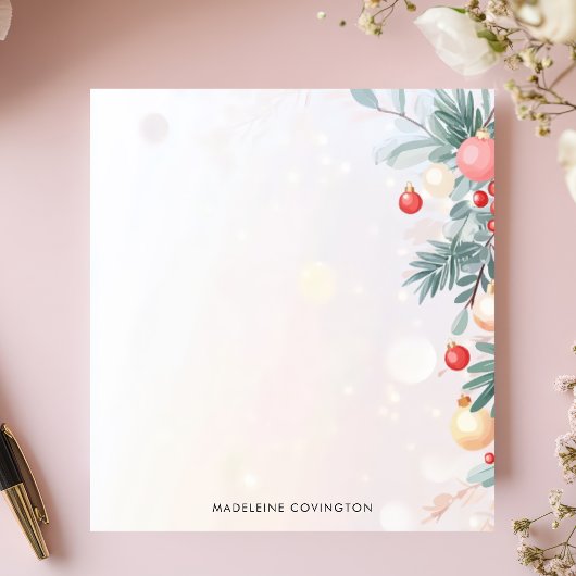 Elegant kerstblad gepersonaliseerde naam notitieblok