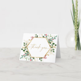 Elegant kerstblad groen bladgoud bedankkaart