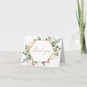 Elegant kerstblad groen rood goud bedankkaart (Voorkant)