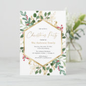 Elegant kerstblad groen rood goud kaart (Staand voorkant)