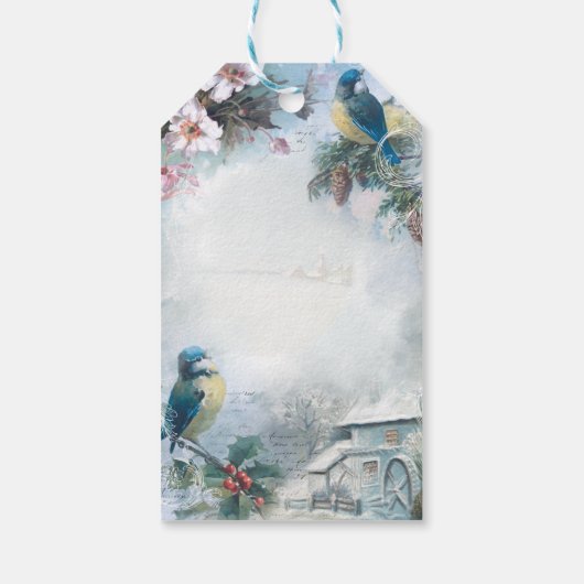 Elegant Kerstblauw en Muziek Ephemera Cadeaulabel (Achterkant)