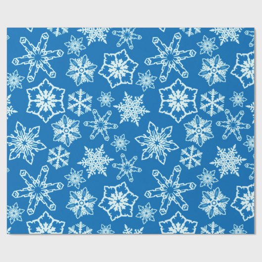 Elegant Kerstblauw en wit Snowflake Pattern Cadeaupapier (Vlak)
