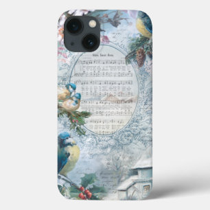 Elegant kerstblauwachtigen en muziekkollage Case-Mate iPhone case