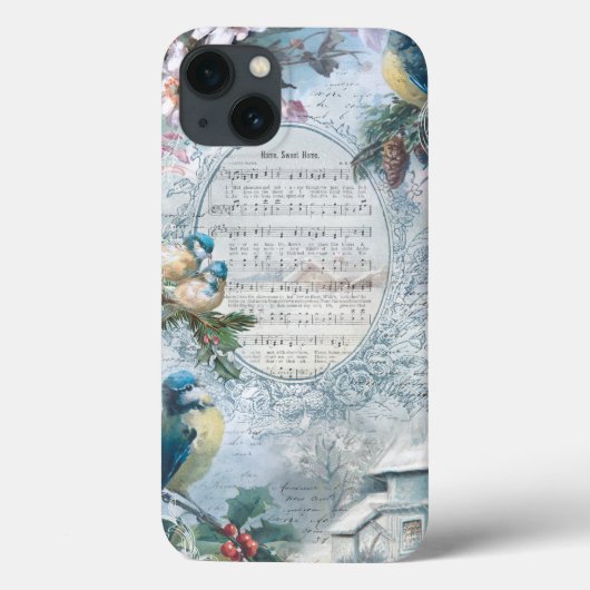 Elegant kerstblauwachtigen en muziekkollage Case-Mate iPhone case (Achterkant)