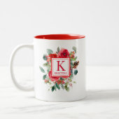 Elegant kerstbloemenmonogram tweekleurige koffiemok (Links)