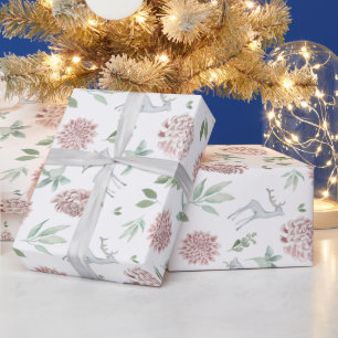 Elegant kerstbloempatroon met herten cadeaupapier