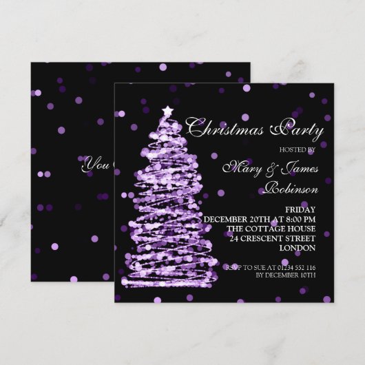 Elegant kerstbokeh boomfeest Paarse Kaart (Voorkant / Achterkant)