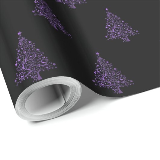 Elegant kerstbomen gestreept patroonpatroon Paars Cadeaupapier (Rol Hoek)