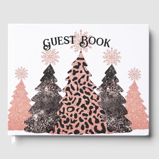 Elegant kerstbomen Roze Black Glitter Holiday Gastenboek (Voorkant)