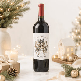 Elegant Kerstboog Wijnfles Label Wijn Etiket