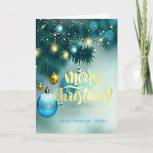 Elegant kerstboom, ballen, sterren feestdagen kaart