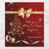 Elegant kerstboom, Bow, Red Company Party Wijn Etiket (Enkel label)