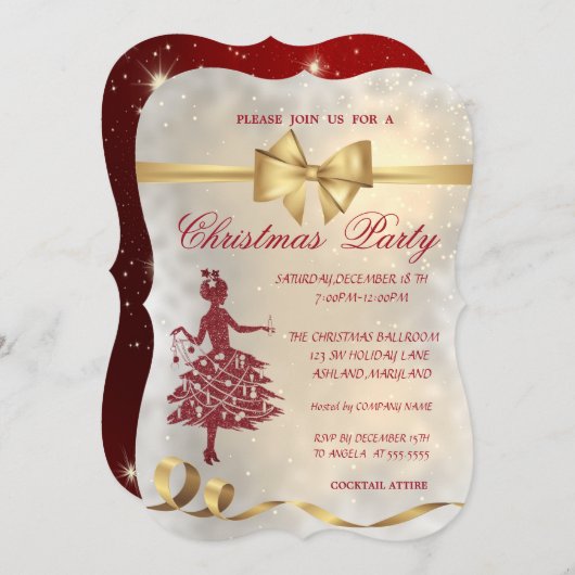 Elegant kerstboom, Bow, Rood, Kerstfeest Kaart (Voorkant / Achterkant)