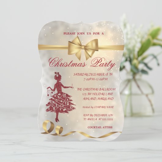 Elegant kerstboom, Bow, Rood, Kerstfeest Kaart (Staand voorkant)